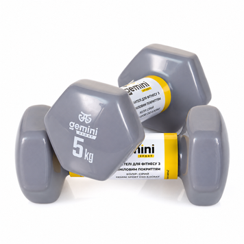 Гантелі для фітнесу Gemini Sport з вініловим покриттям 2&times;5 кг GSD-5.0GRAY GSD-5.0GRAY фото