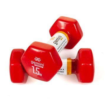 Гантелі Gemini Sport для фітнесу з вініловим покриттям 2шт по 1.5кг GSD-1.5RED GSD-1.5RED фото