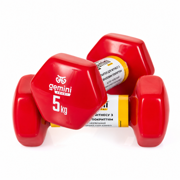 Гантелі для фітнесу Gemini Sport з вініловим покриттям 2&times;5 кг GSD-5.0RED GSD-5.0RED фото