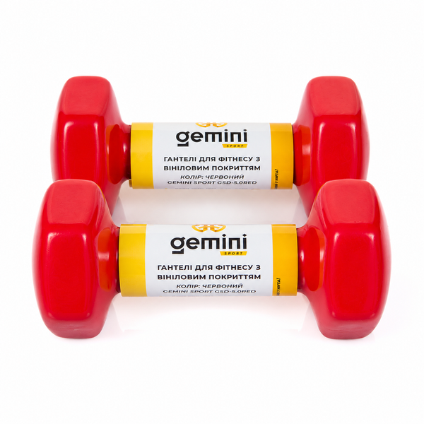 Гантелі для фітнесу Gemini Sport з вініловим покриттям 2&times;5 кг GSD-5.0RED GSD-5.0RED фото