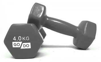 Гантелі для фітнесу з вініловим покриттям GoDo 2 шт по 4 кг Сірі GD-4.0GREY GD-4.0GREY фото