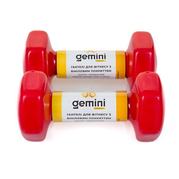 Гантели Gemini Sport для фитнеса с виниловым покрытием 2шт по 2.0кг GSD-2.0RED GSD-2.0RED фото