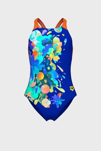 Купальник для плавания Arena PAINTING SWIMSUIT V BACK детский, синий с цветным принтом 010744-830 164 см 010744-830 фото