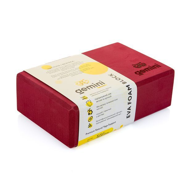Блок для йоги Gemini Eva Pro 180грам 23х15х7, 5см (Бордовый) Burgundy GBK-1010 GBK-1010 фото