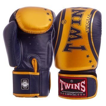 Рукавички боксерські шкіряні TWINS FBGVL3-TW4 10oz Синій-золотий (Оригінал) FBGVL3-TW4-10 фото