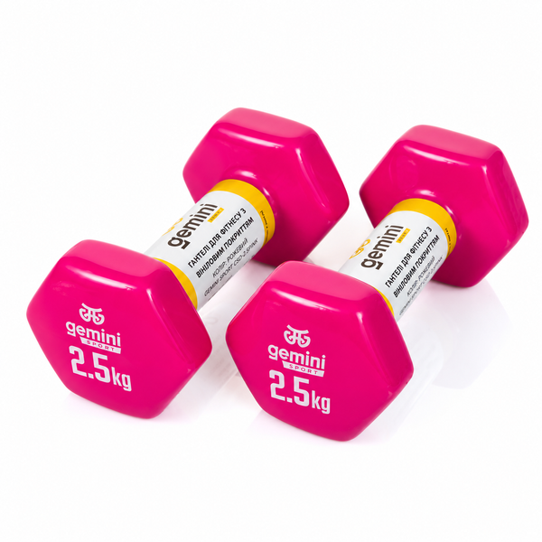 Гантелі для фітнесу Gemini Sport з вініловим покриттям 2&times;2,5 кг GSD-2.5PINK GSD-2.5PINK фото