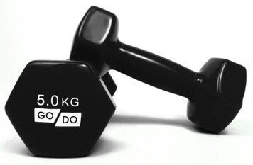 Гантелі для фітнесу з вініловим покриттям GoDo 2 шт по 5 кг GD5.0BK GD-5.0BL фото