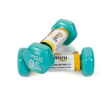 Гантелі Gemini Sport для фітнесу з вініловим покриттям 2шт по 0.5кг GSD-0.5CYAN GSD-0.5CYAN фото