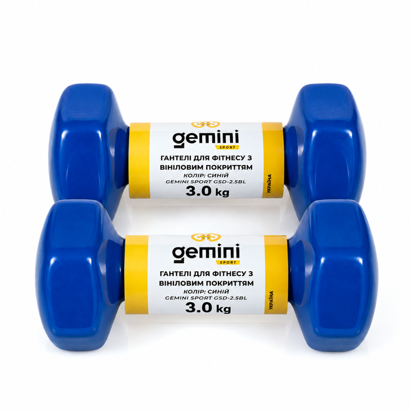 Гантелі для фітнесу Gemini Sport з вініловим покриттям 2&times;3 кг GSD-3.0BL GSD-3.0BL фото