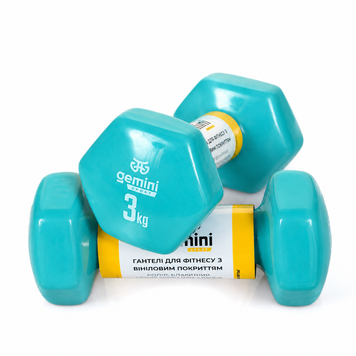 Гантелі для фітнесу Gemini Sport з вініловим покриттям 2&times;3 кг GSD-3.0CYAN GSD-3.0CYAN фото