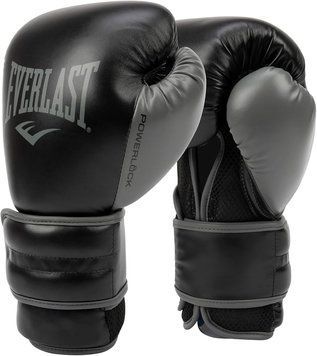 Боксерські рукавички Everlast POWERLOCK 2R TRAINING GLOVE 12oz Чорно-сірі (Оригінал) P00002284 P00002284 фото
