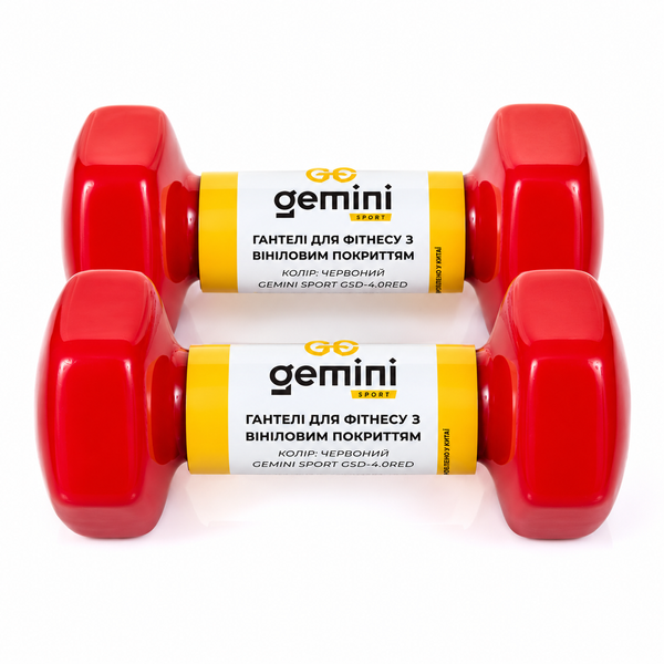 Гантелі для фітнесу Gemini Sport з вініловим покриттям 2&times;4 кг GSD-4.0RED GSD-4.0RED фото