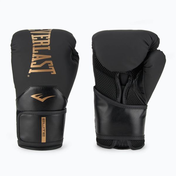 Перчатки боксерские Everlast ELITE 2 BOXING GLOVES Чёрно-золотой 14oz (Оригинал) P00003272 P00003272 фото